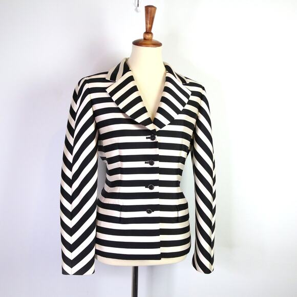 Vintage 90s black and white silk striped blazer jacket Rickie Freeman Size 8 - Picture 7 of 7